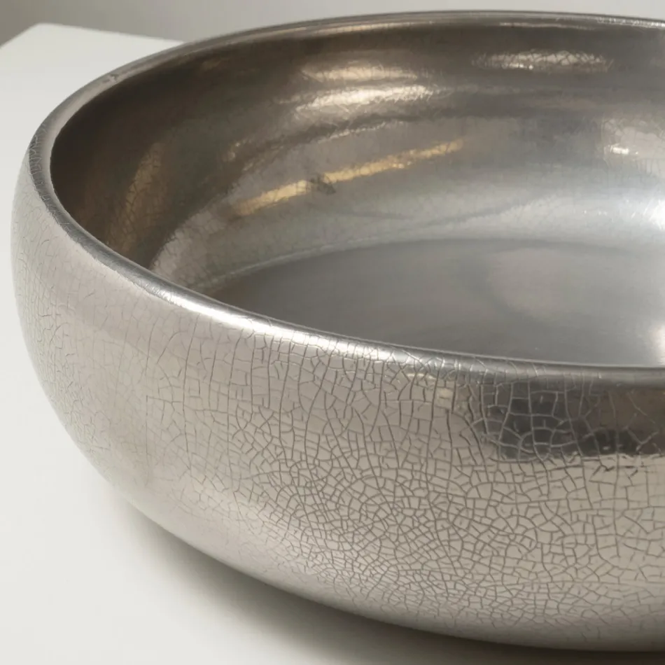 Chiuvetă de blat din lut Raku metalic, strunjită manual - Prisma Viadurini