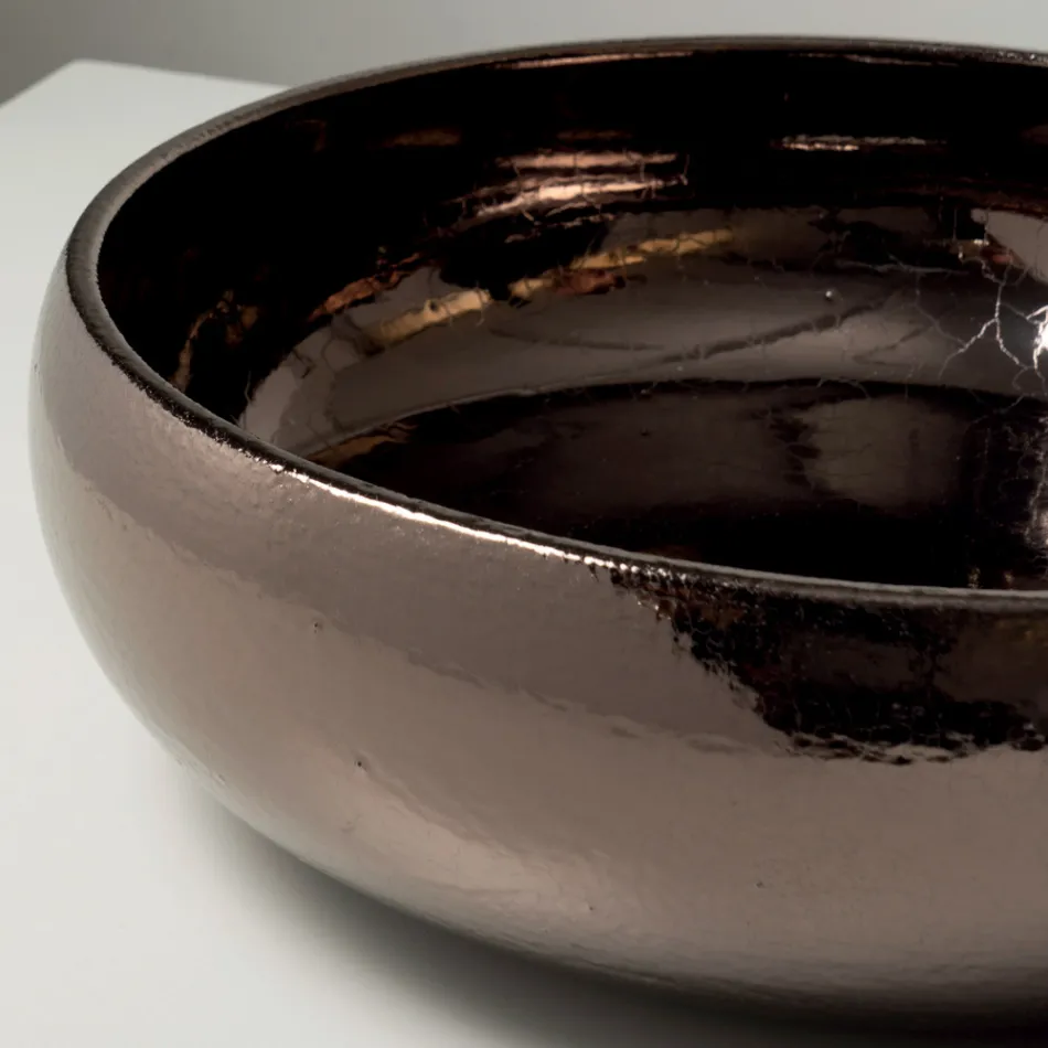 Chiuvetă de blat din lut Raku metalic, strunjită manual - Prisma Viadurini