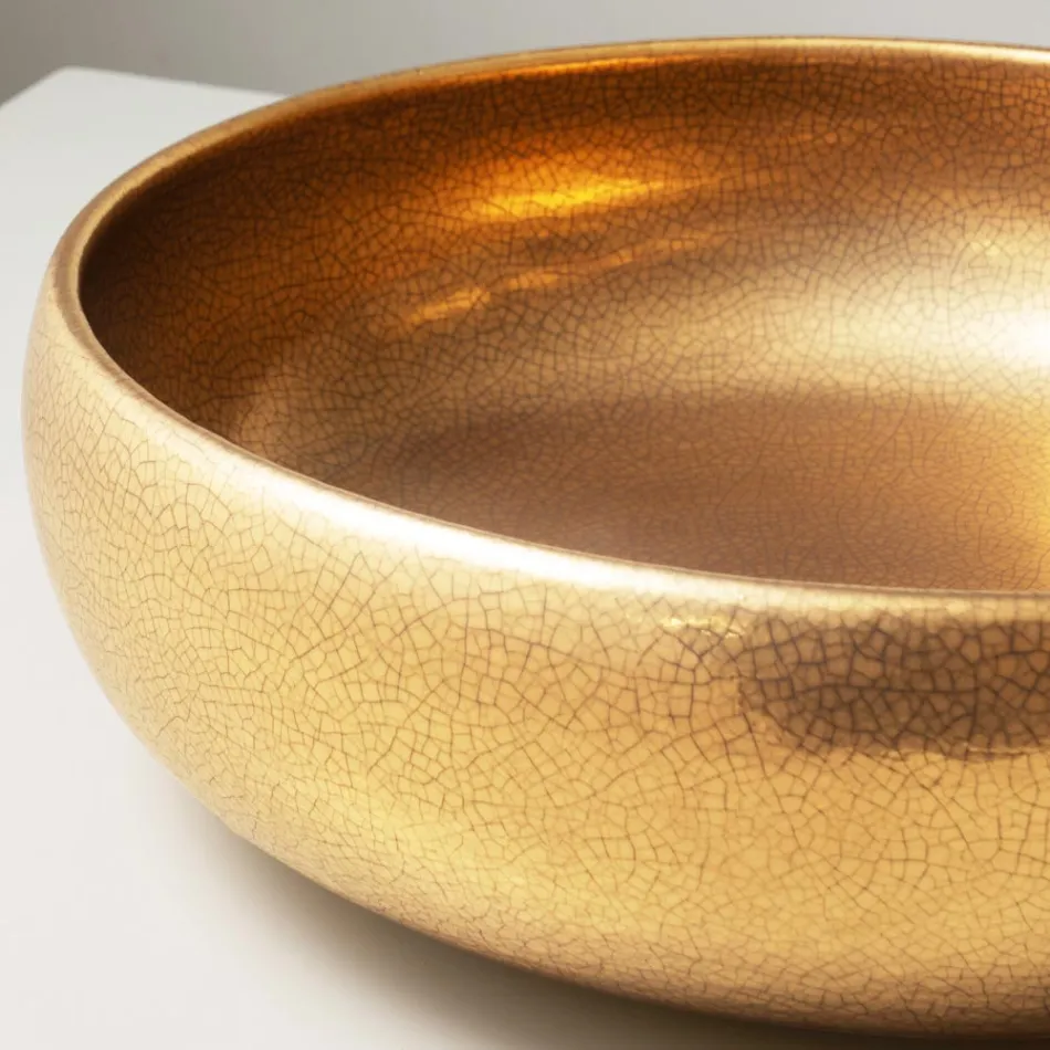 Chiuvetă de blat din lut Raku metalic, strunjită manual - Prisma Viadurini