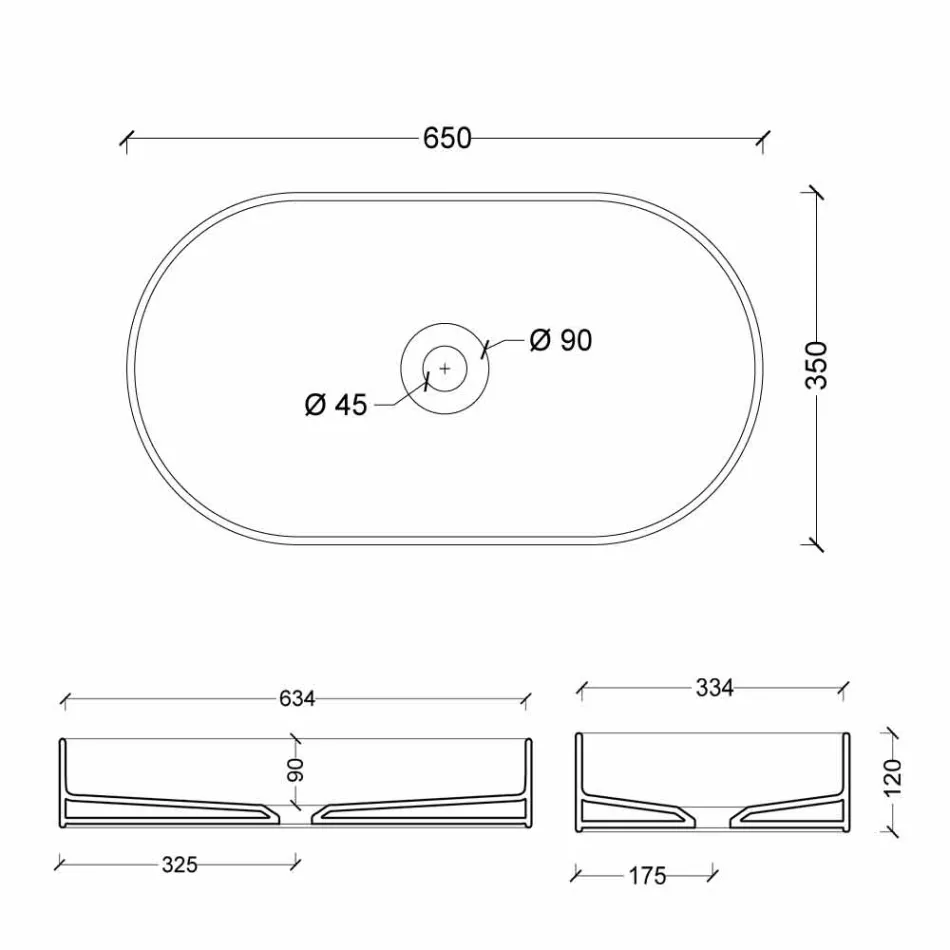 Chiuvetă cu un design modern din ceramică Sun a făcut Italia 65x35 cm Viadurini