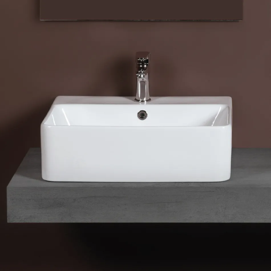 Chiuvetă ceramică de blat cu orificiu pentru baterie de design modern - Papavero Viadurini