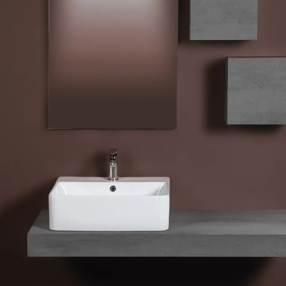 Chiuvetă ceramică de blat cu orificiu pentru baterie de design modern - Papavero Viadurini
