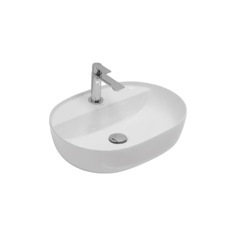 Chiuvetă ceramică de blat cu orificiu pentru baterie de design modern - Papavero Viadurini