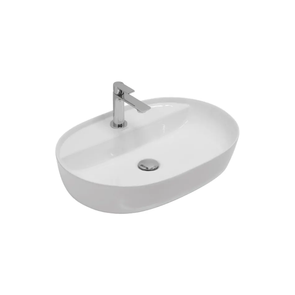 Chiuvetă ceramică de blat cu orificiu pentru baterie de design modern - Papavero Viadurini