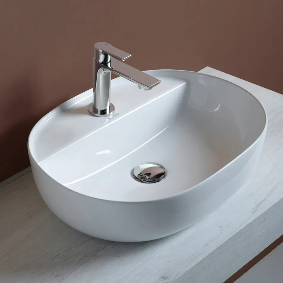 Chiuvetă ceramică de blat cu orificiu pentru baterie de design modern - Papavero Viadurini