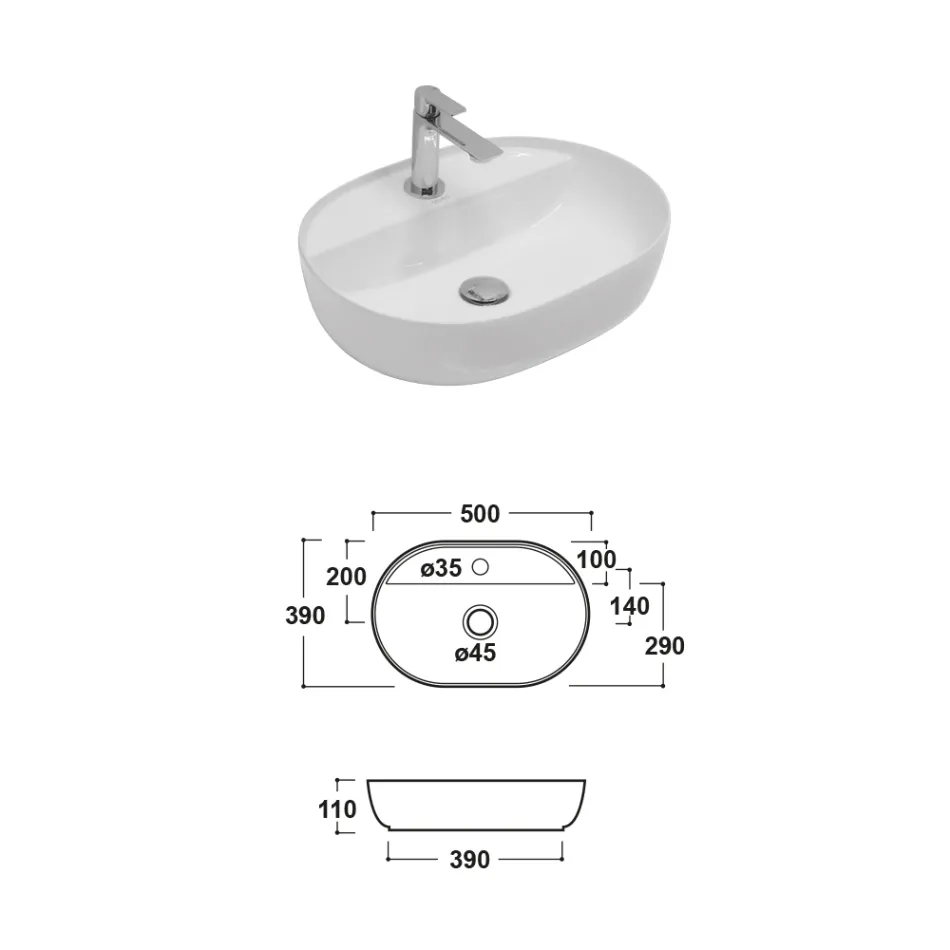 Chiuvetă ceramică de blat cu orificiu pentru baterie de design modern - Papavero Viadurini