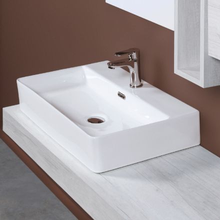Chiuvetă ceramică de blat cu orificiu pentru baterie de design modern - Papavero Viadurini