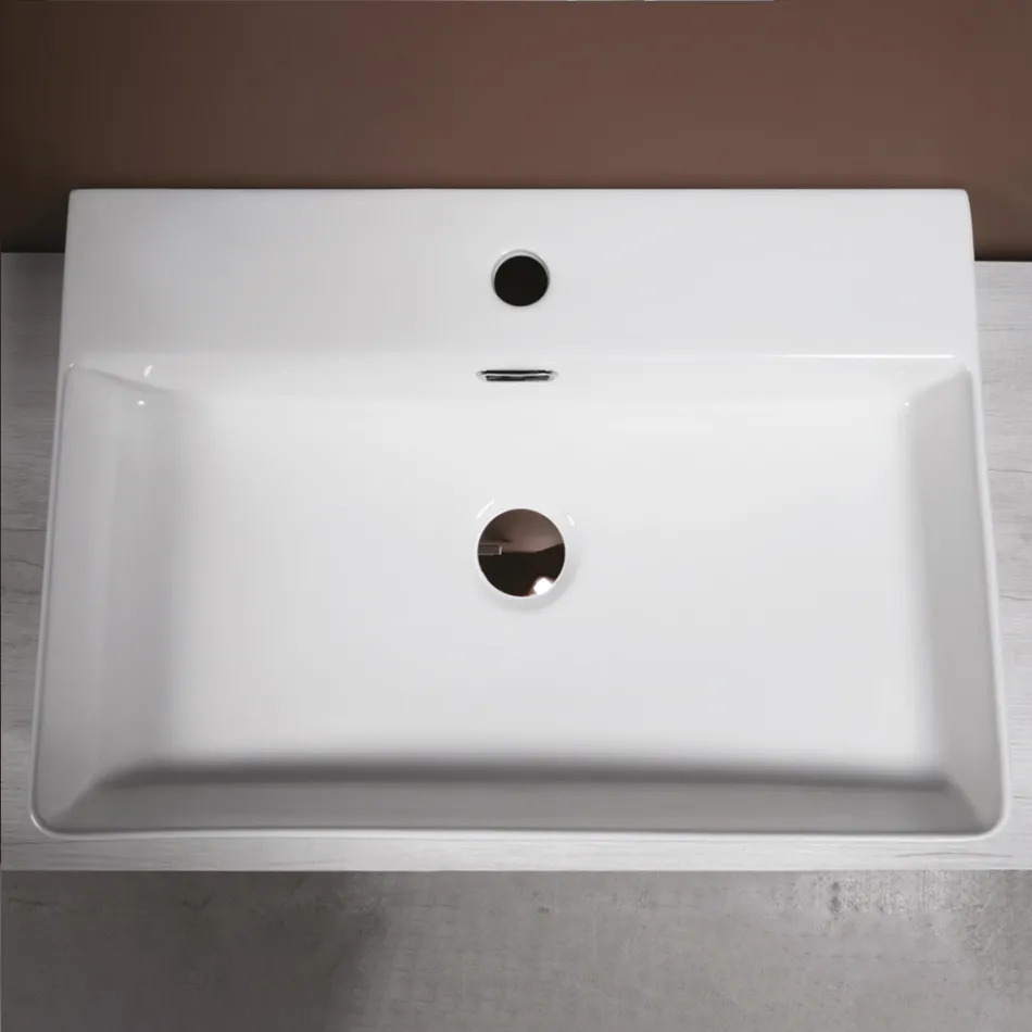 Chiuvetă ceramică de blat cu orificiu pentru baterie de design modern - Papavero Viadurini