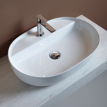 Chiuvetă ceramică de blat cu orificiu pentru baterie de design modern - Papavero Viadurini