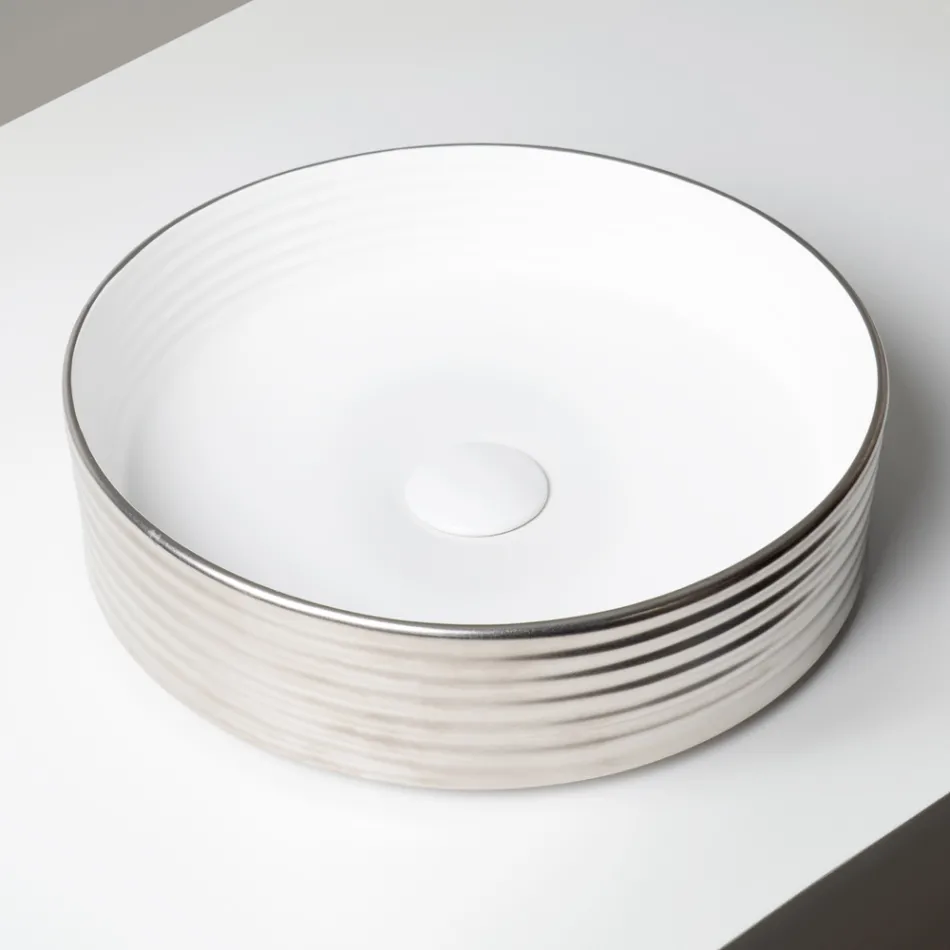 Lavoar de blat din gresie porțelanată ondulată, fabricat în Italia - Vibrazione Viadurini