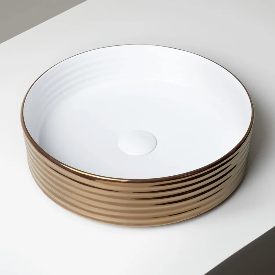 Lavoar de blat din gresie porțelanată ondulată, fabricat în Italia - Vibrazione Viadurini