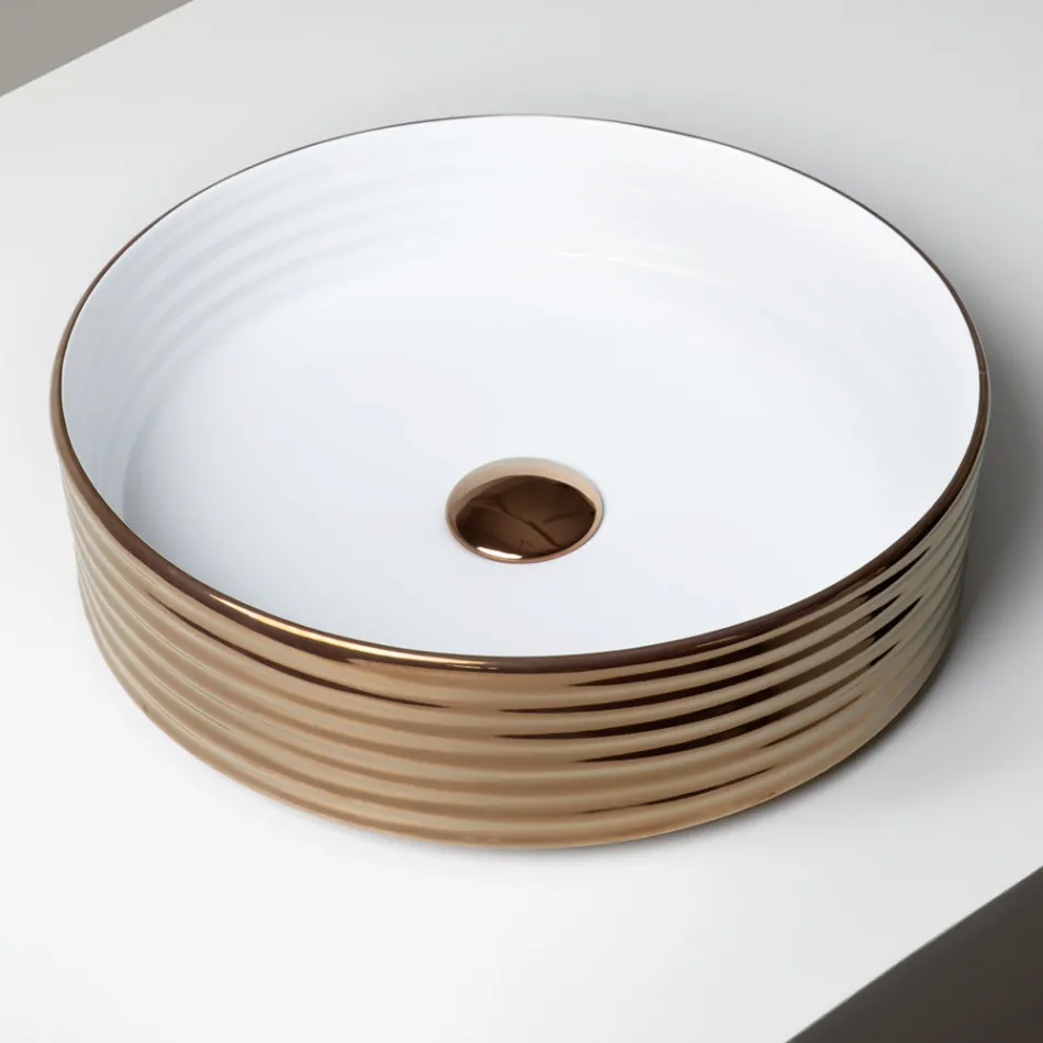 Lavoar de blat din gresie porțelanată ondulată, fabricat în Italia - Vibrazione Viadurini