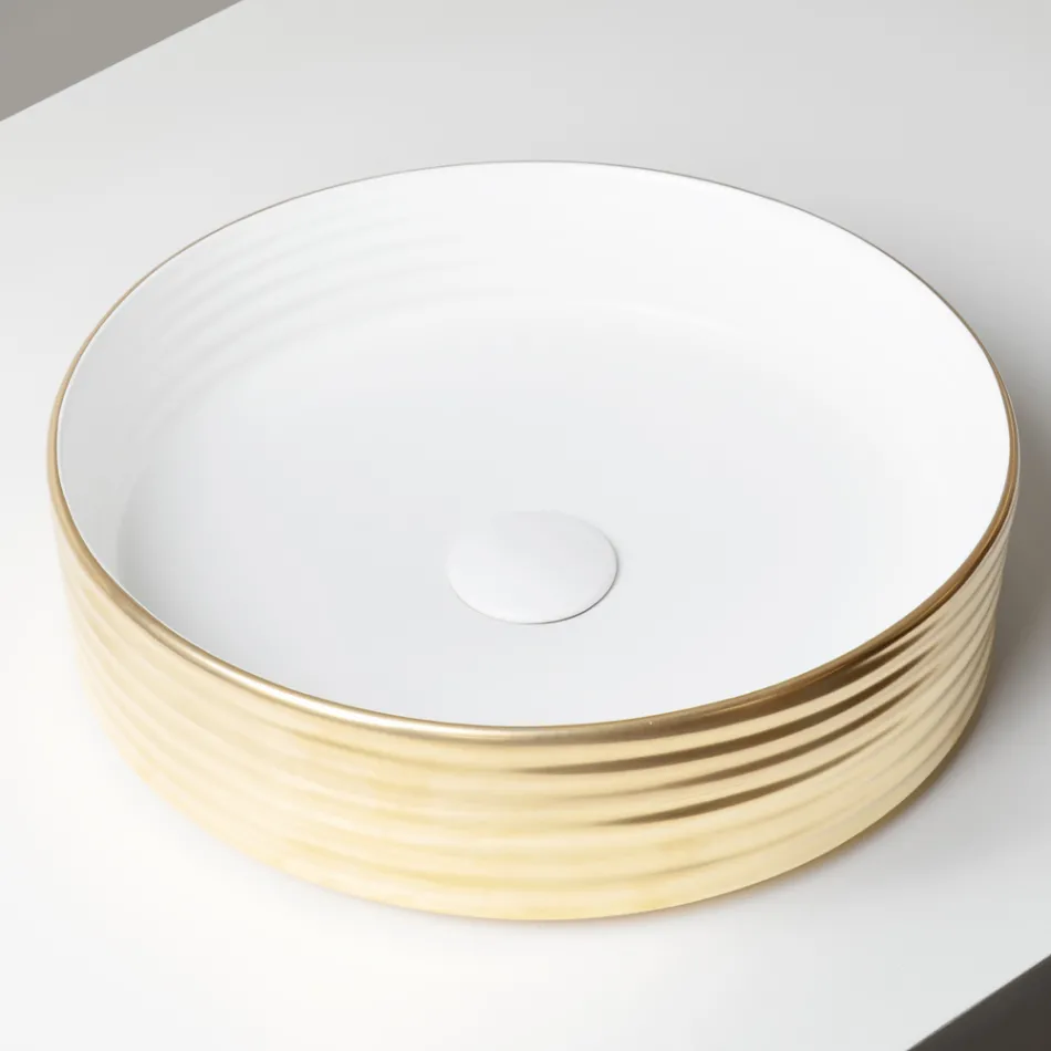 Lavoar de blat din gresie porțelanată ondulată, fabricat în Italia - Vibrazione Viadurini