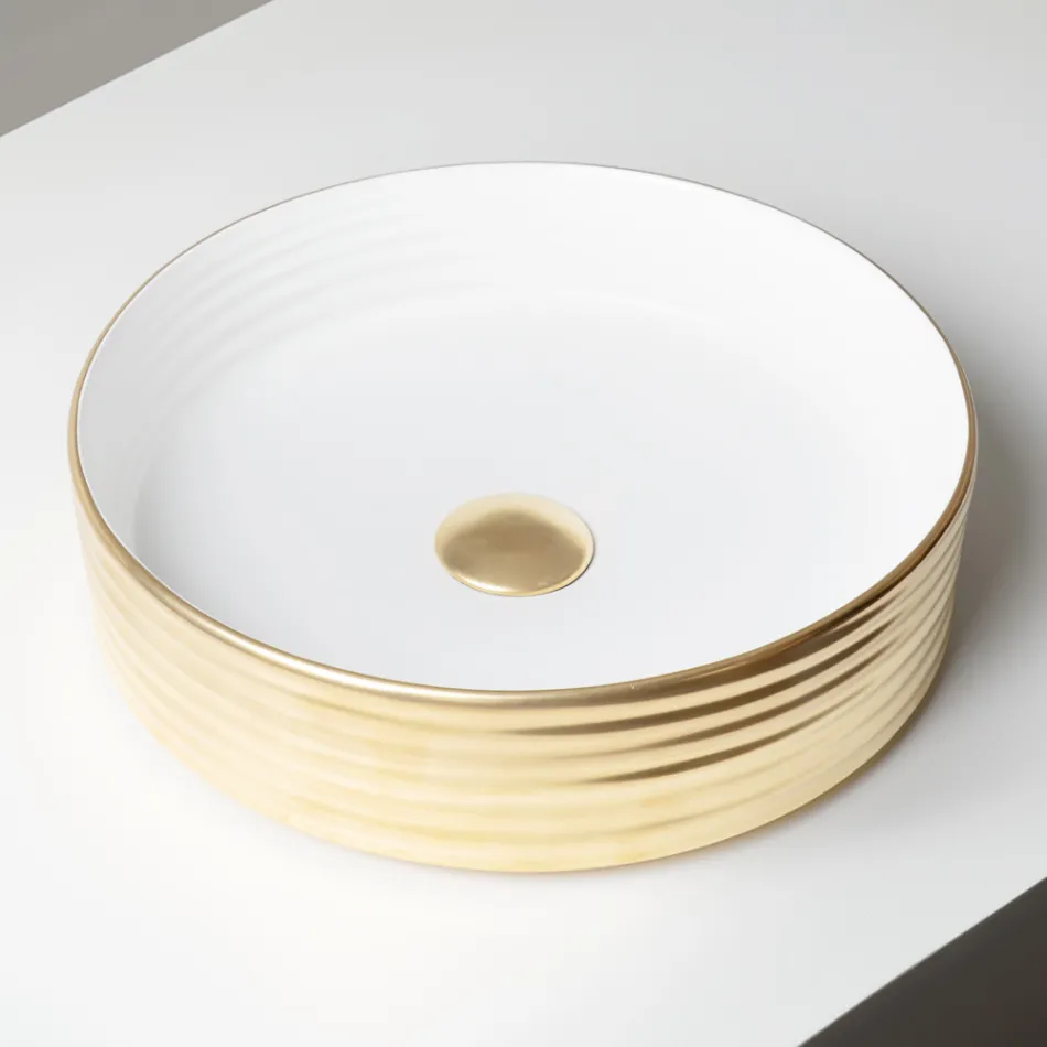 Lavoar de blat din gresie porțelanată ondulată, fabricat în Italia - Vibrazione Viadurini