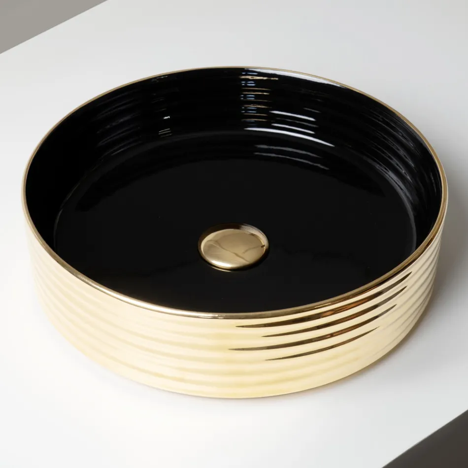 Lavoar de blat din gresie porțelanată ondulată, fabricat în Italia - Vibrazione Viadurini