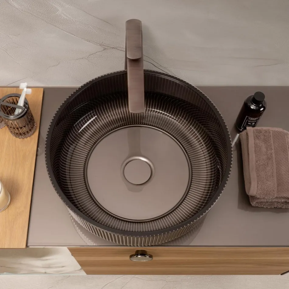 Chiuvetă de blat din sticlă venețiană acoperită cu rășină și vopsită - Excelsior Viadurini