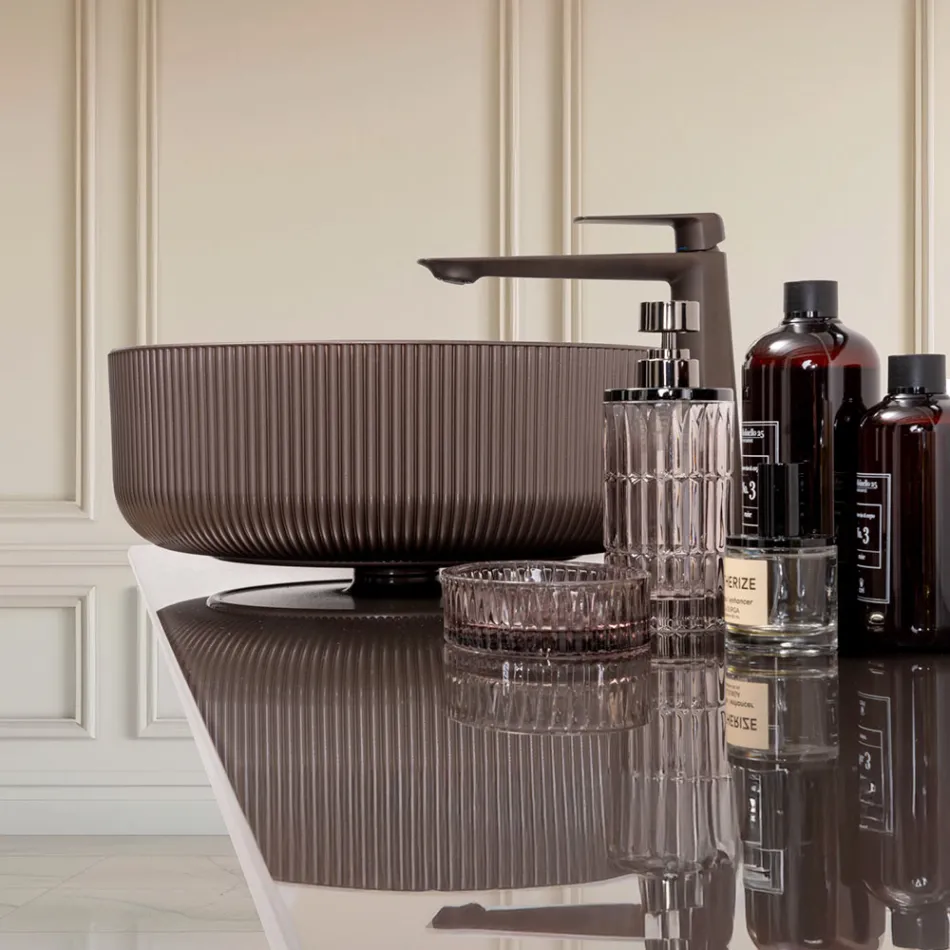 Chiuvetă de blat din sticlă venețiană acoperită cu rășină și vopsită - Excelsior Viadurini