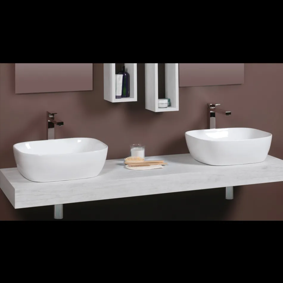 Lavoar înclinat cu design modern, din ceramică albă, pentru blat - Papavero Viadurini