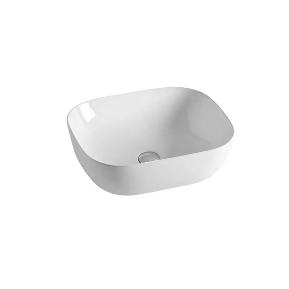 Lavoar înclinat cu design modern, din ceramică albă, pentru blat - Papavero Viadurini