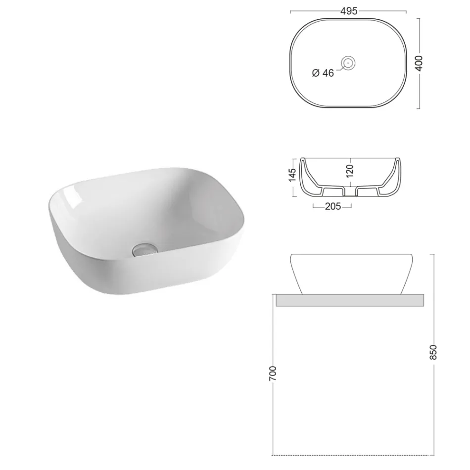 Lavoar înclinat cu design modern, din ceramică albă, pentru blat - Papavero Viadurini
