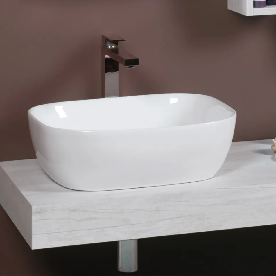 Lavoar înclinat cu design modern, din ceramică albă, pentru blat - Papavero Viadurini