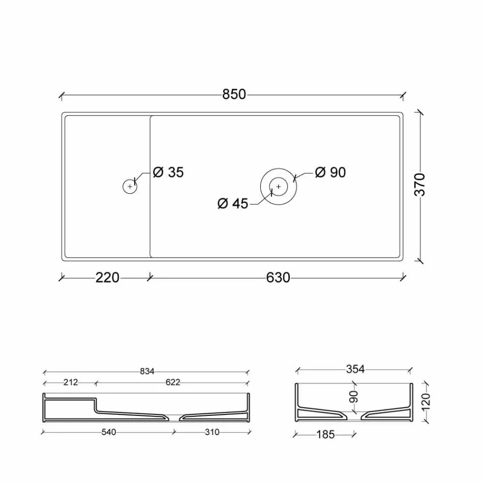 Lavoarelor suport modern, în alb sau colorat ceramice Soare 85x37 cm Viadurini