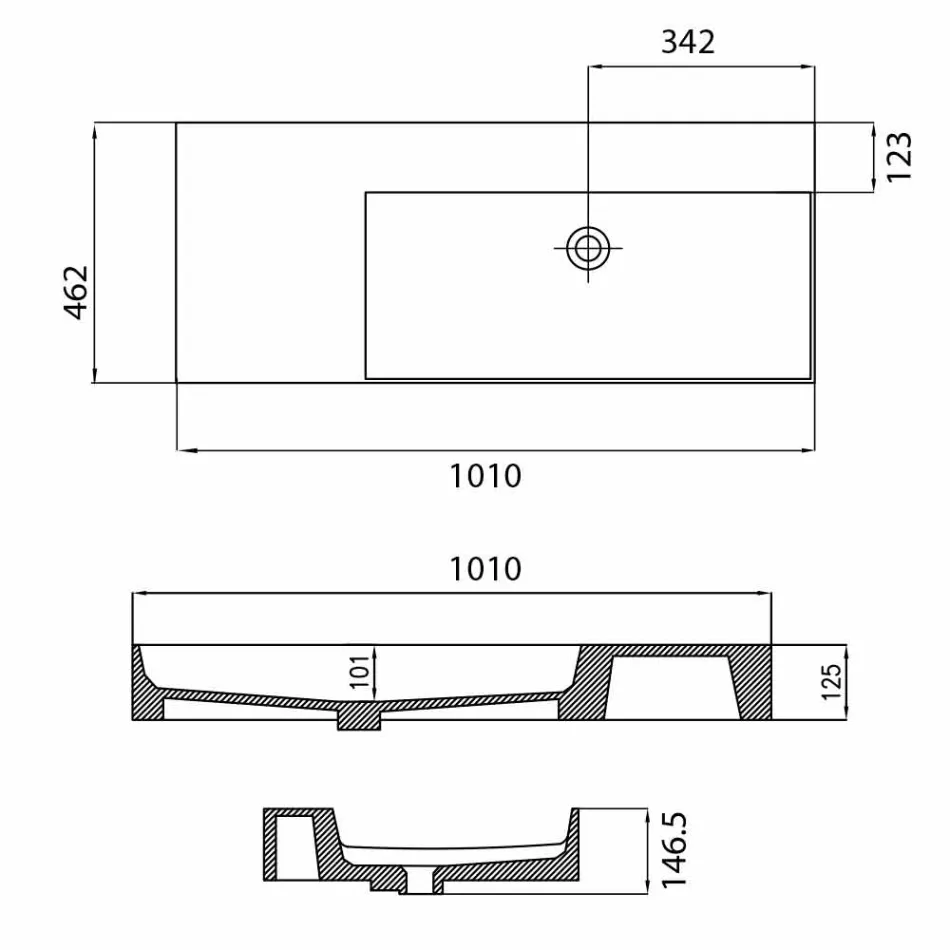 Blat de perete sau montat pe perete cu chiuveta dreapta din ceramica Leivi Viadurini