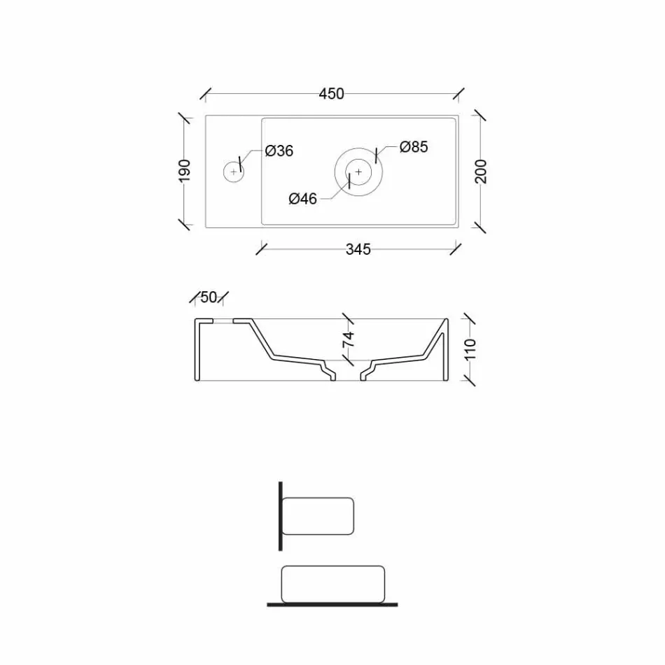 Lavoar din ceramica dreptunghiular cu blat fabricat în Italia - Act Viadurini