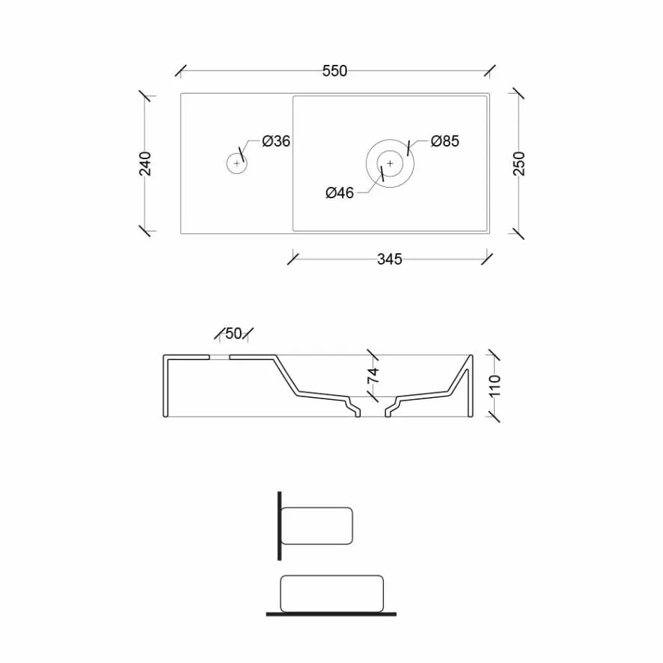 Lavoar din ceramica dreptunghiular cu blat fabricat în Italia - Act Viadurini
