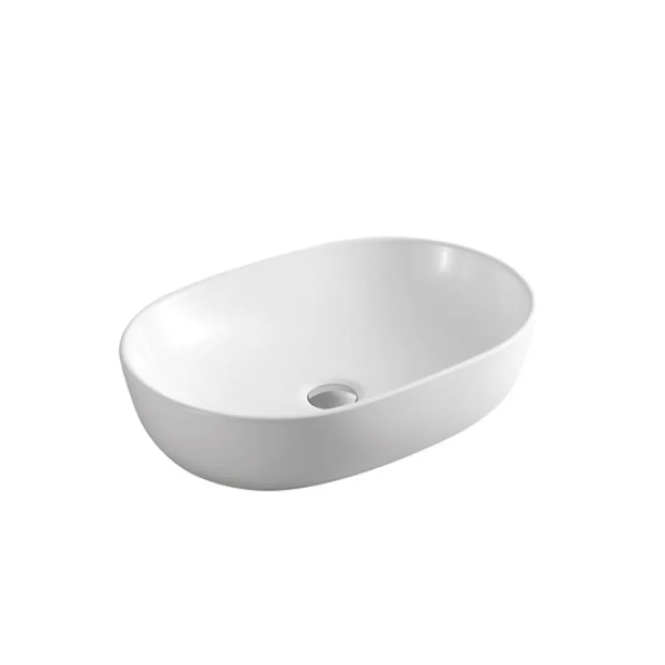 Lavoar oval de blat din ceramică albă cu design modern - Papavero Viadurini