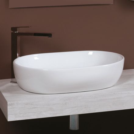 Lavoar oval de blat din ceramică albă cu design modern - Papavero Viadurini