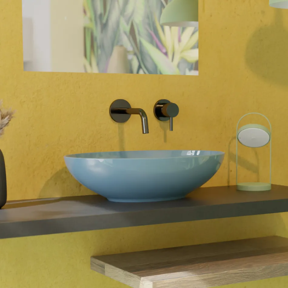 Lavoar pe blat oval din ceramica lucioasa L 50 cm Fabricat in Italia - Ferry Viadurini