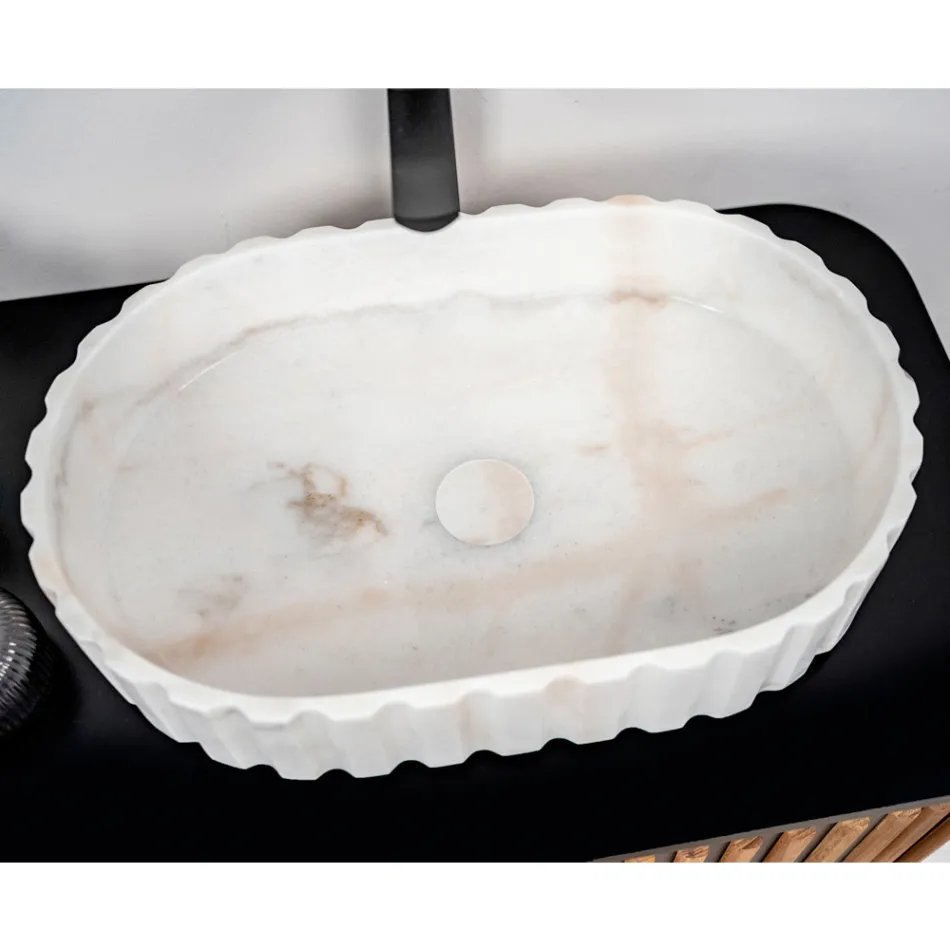 Lavoar Oval pe Blat pentru Baie Din Marmura Alba - Cunzite Viadurini