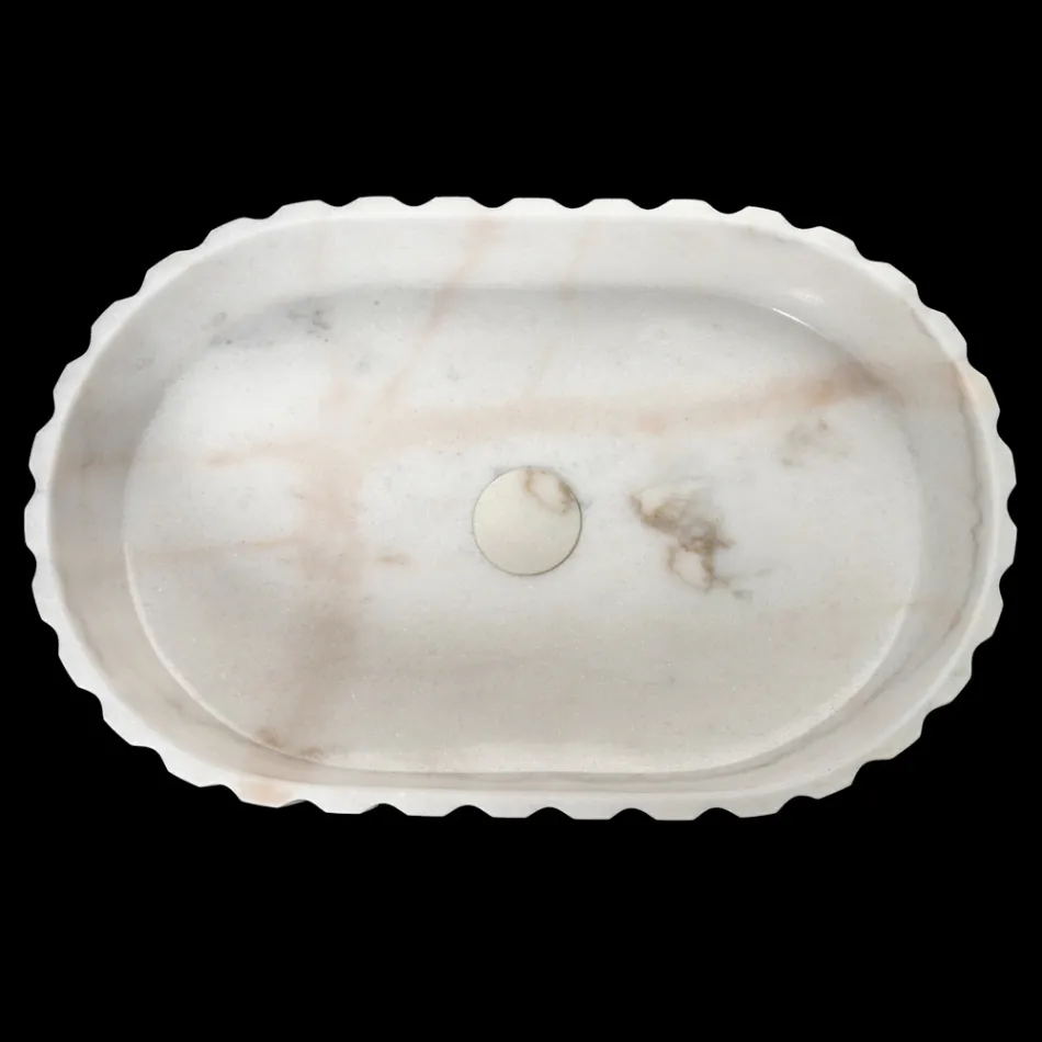 Lavoar Oval pe Blat pentru Baie Din Marmura Alba - Cunzite Viadurini