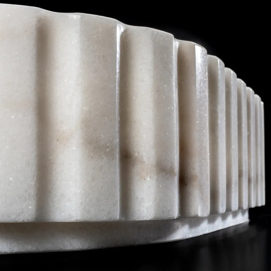 Lavoar Oval pe Blat pentru Baie Din Marmura Alba - Cunzite Viadurini