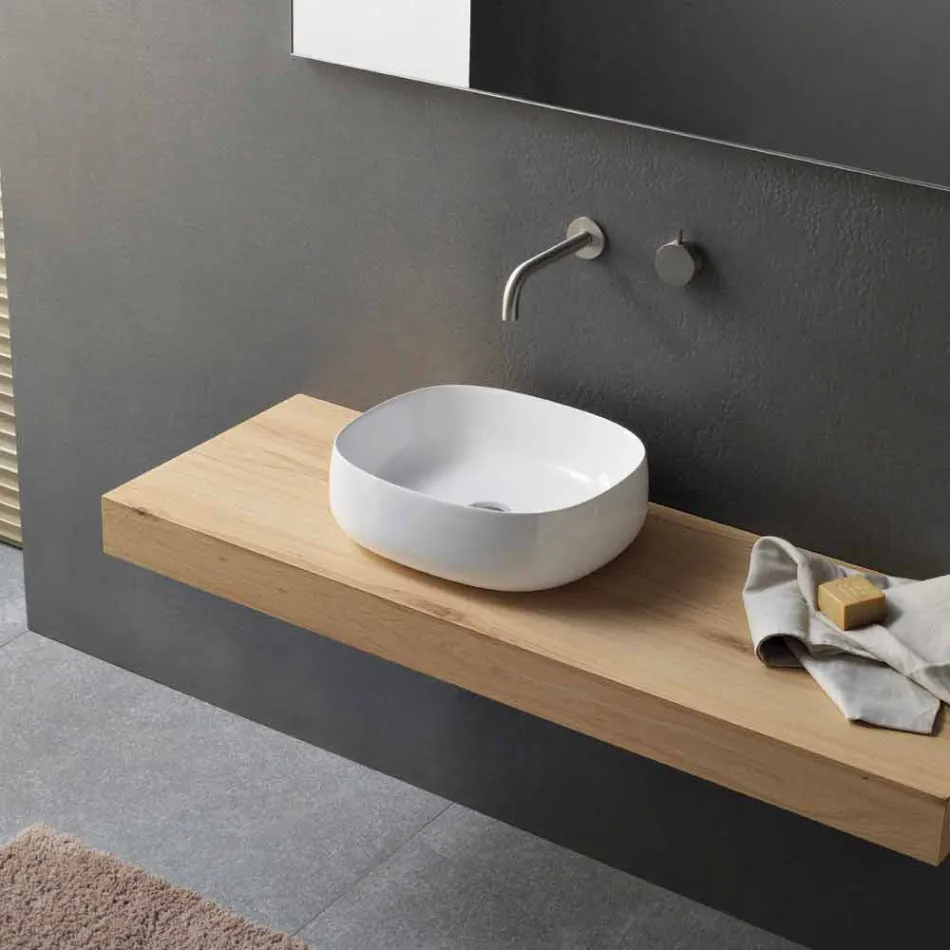Lavoar de blat în ceramică albă Design oval modern - Tune3 Viadurini