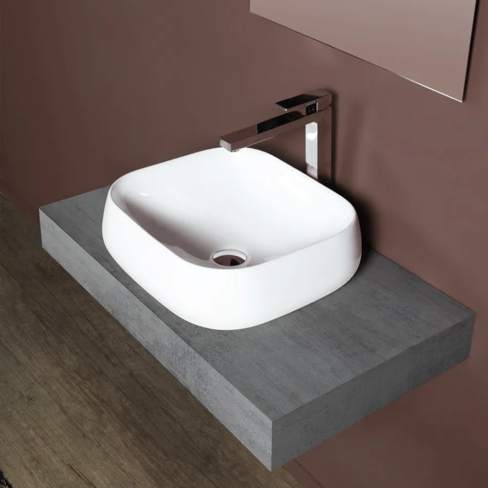 Lavoar de blat pătrat din ceramică albă cu design modern - Papavero Viadurini