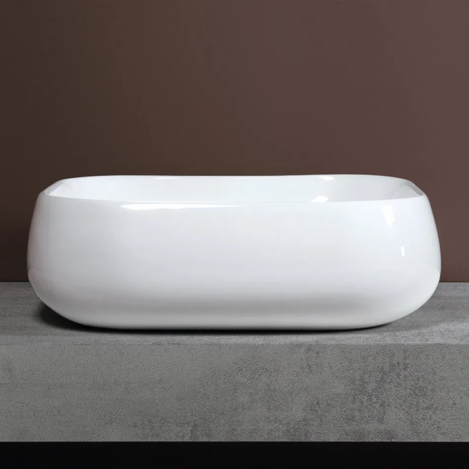 Lavoar de blat pătrat din ceramică albă cu design modern - Papavero Viadurini