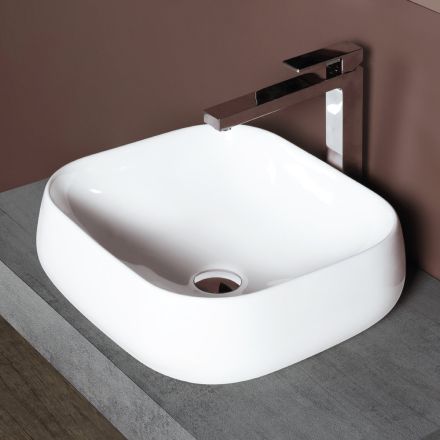 Lavoar de blat pătrat din ceramică albă cu design modern - Papavero Viadurini