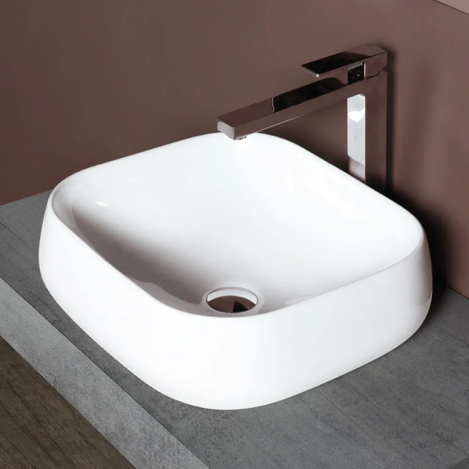 Lavoar de blat pătrat din ceramică albă cu design modern - Papavero Viadurini
