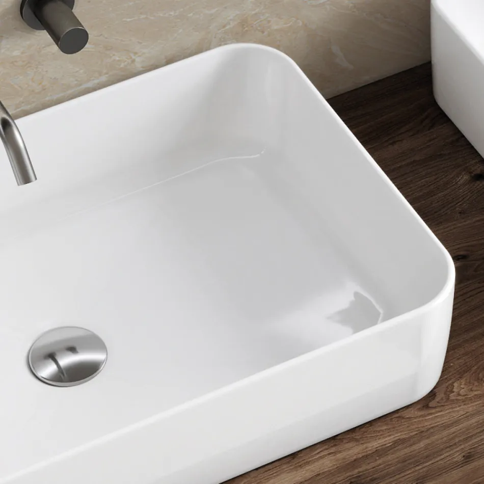 Lavoar de blat Aster dreptunghiular din ceramică cu design modern Viadurini