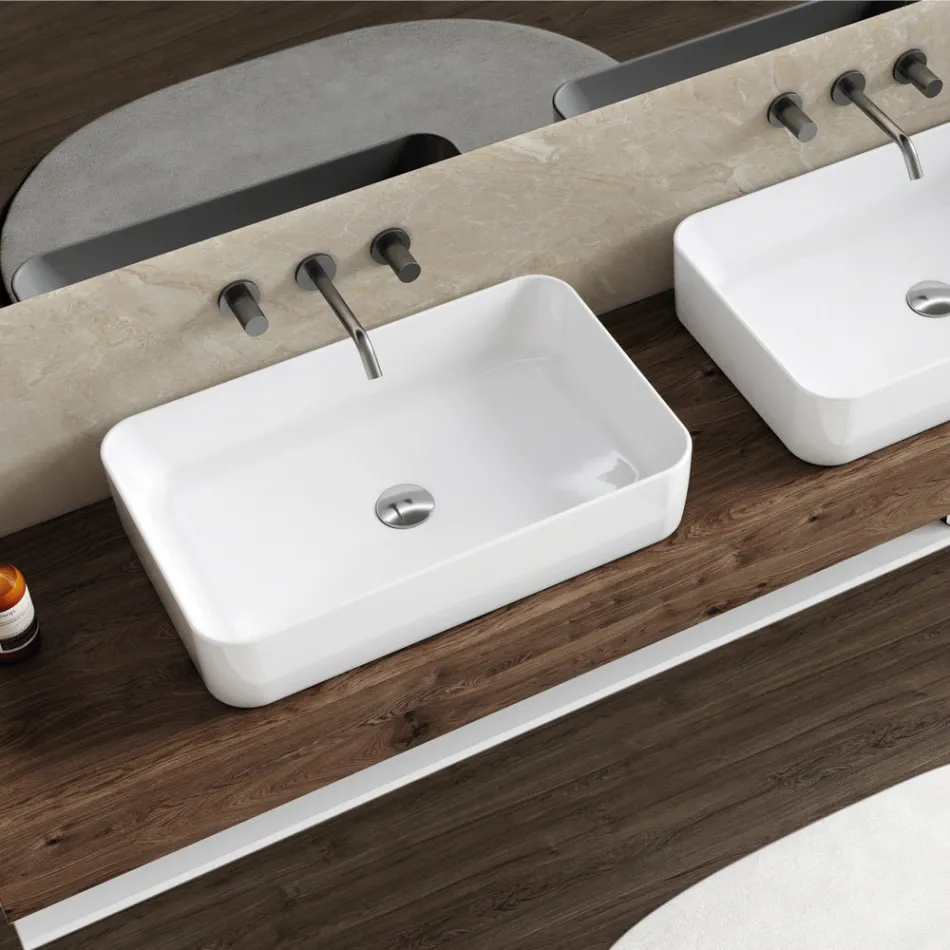 Lavoar de blat Aster dreptunghiular din ceramică cu design modern Viadurini