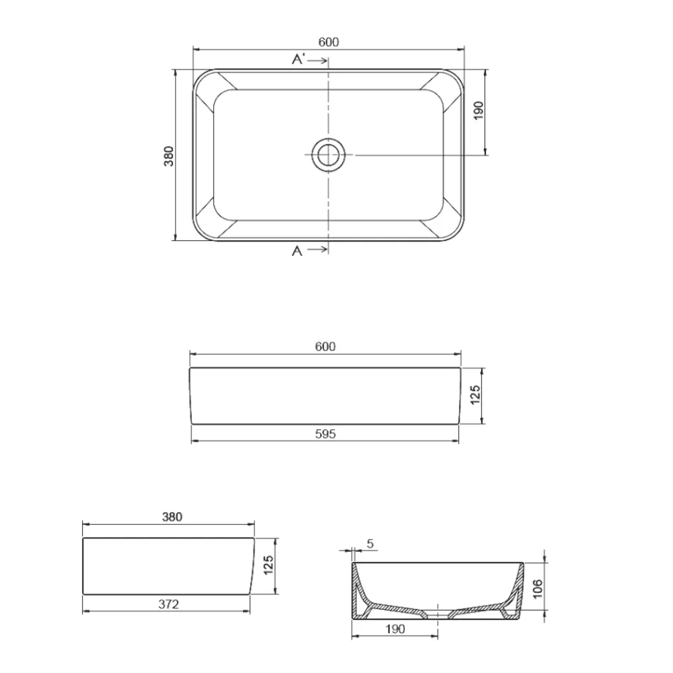 Lavoar de blat Aster dreptunghiular din ceramică cu design modern Viadurini