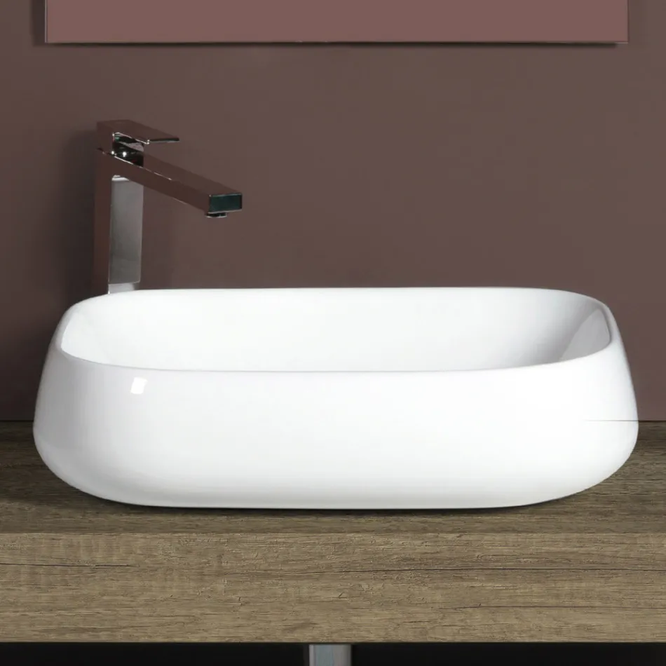 Lavoar de blat dreptunghiular din ceramică cu design modern - Papavero Viadurini