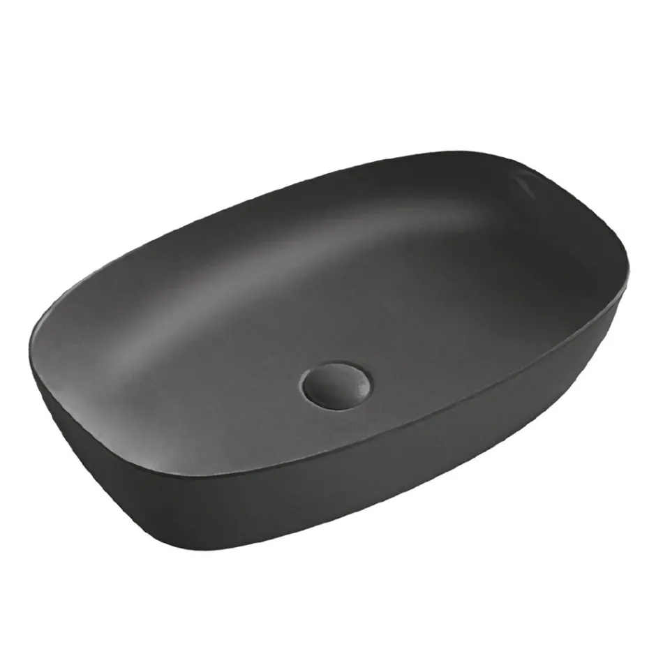 Lavoar dreptunghiular Aster pentru blat, din ceramică mată, alb-negru Viadurini