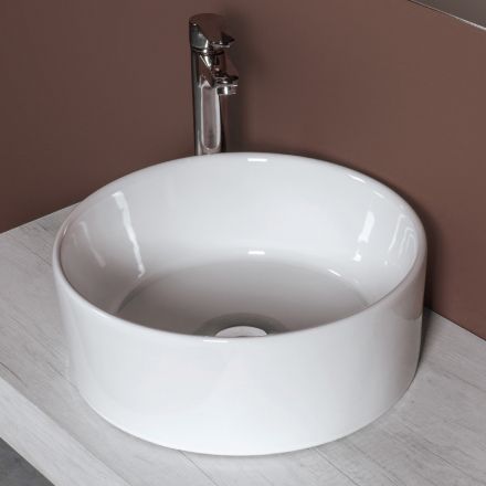 Lavoar rotund de blat din ceramică albă și design modern - Papavero Viadurini