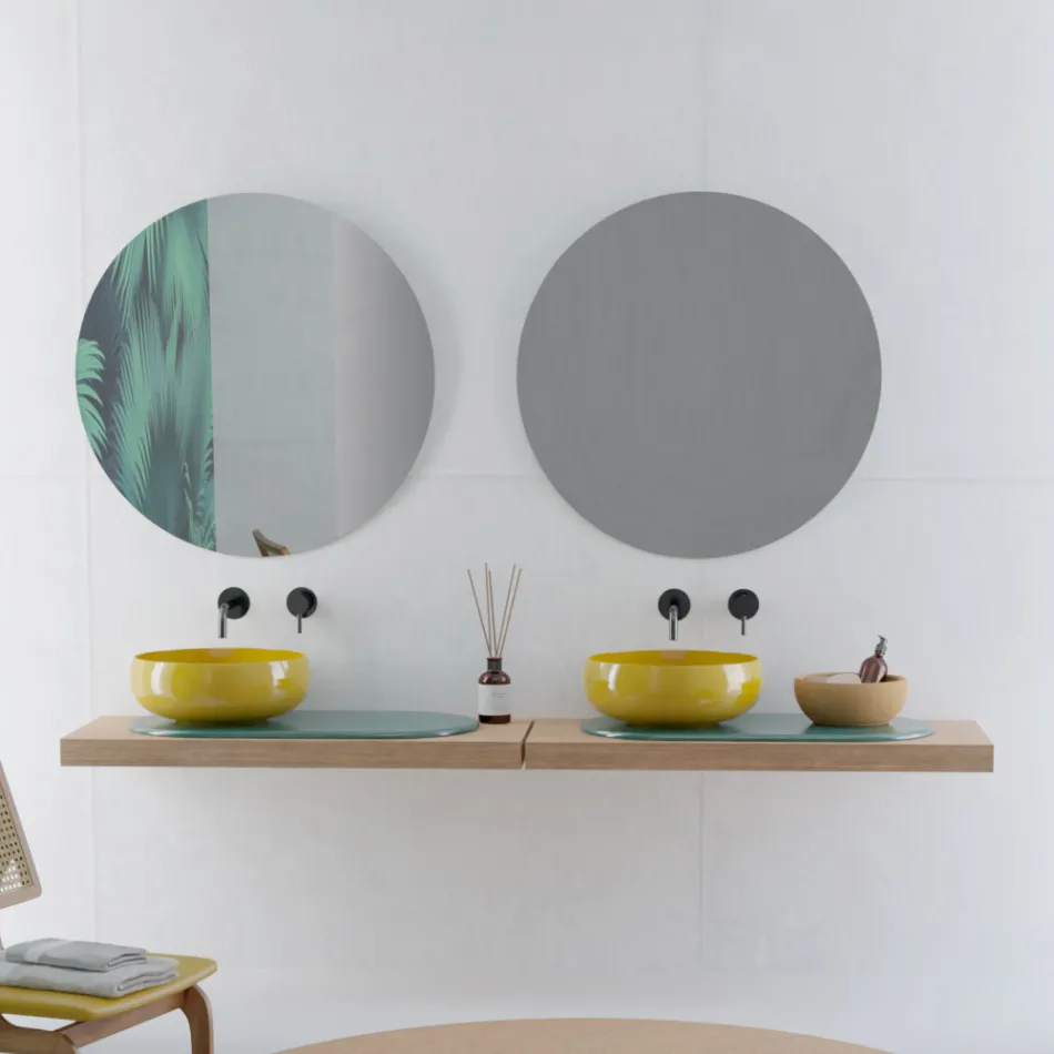 Lavoar rotund pe blat din ceramica colorata Made in Italy - Bol Viadurini