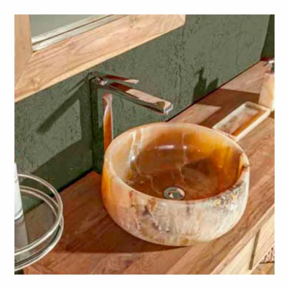 Chiuvetă rotundă de blat în design unic Onyx pur - Ramiro Viadurini