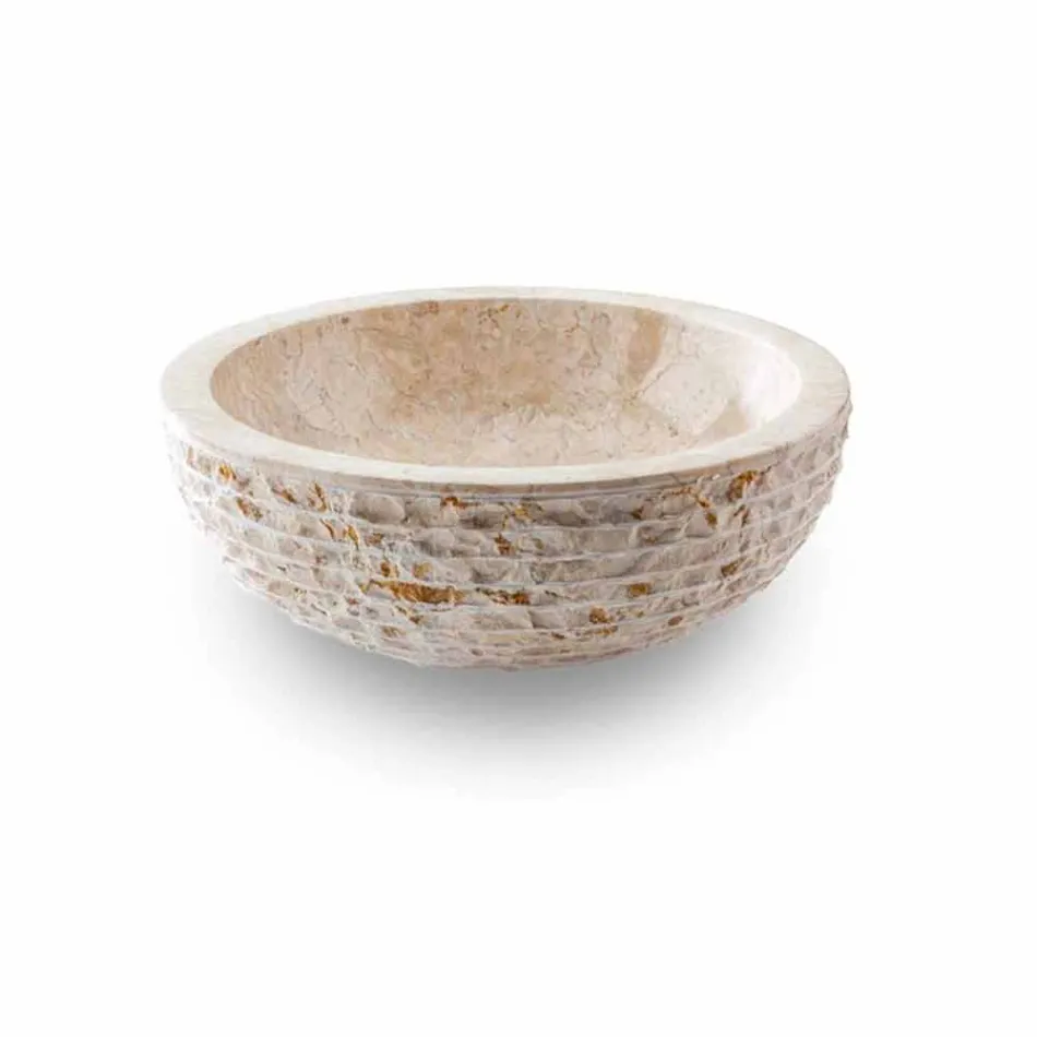 Lavoar rotund de blat, realizat manual din marmură albă - lenjerie de pat Viadurini