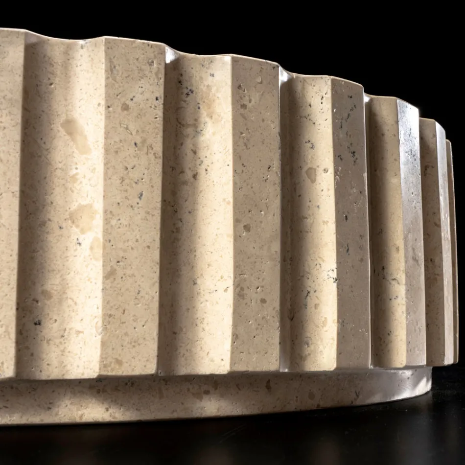 Lavoar rotund pe blat din marmură travertin - Cattleya Viadurini